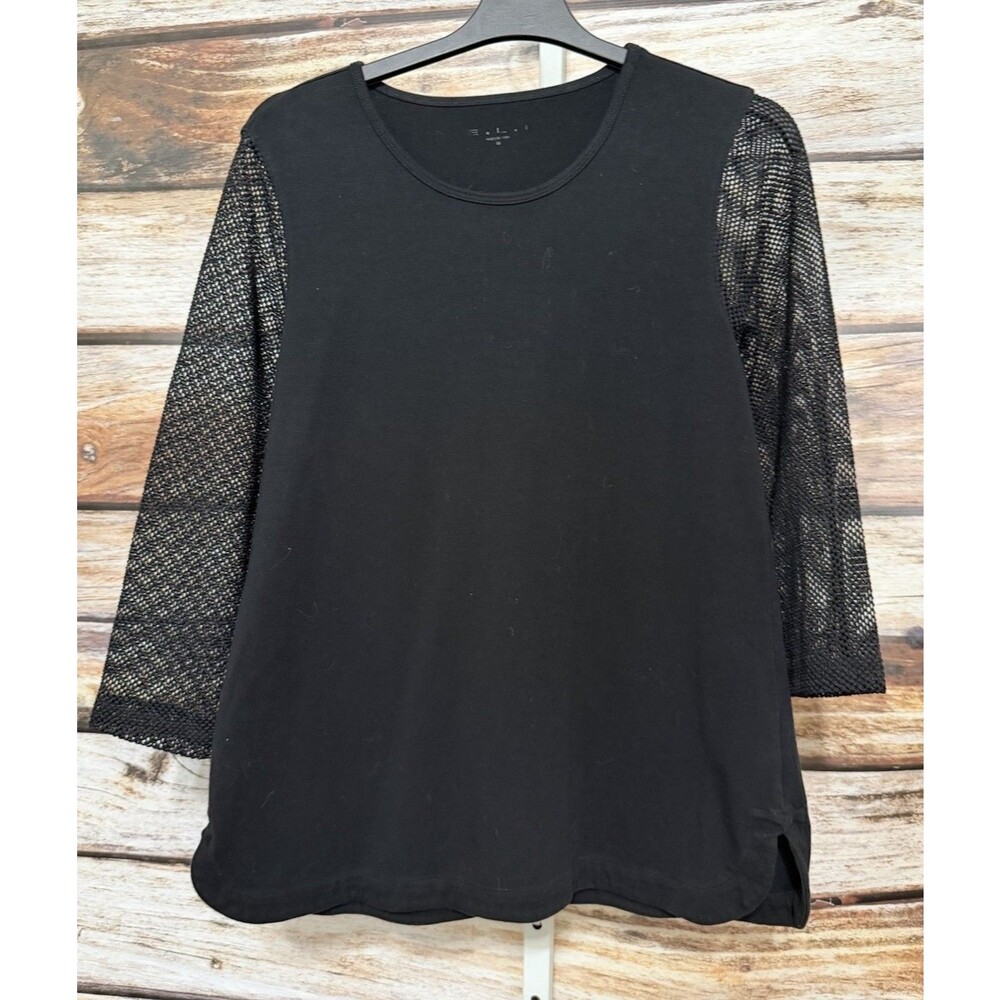 E.L.I Women's Mesh 3/4 Sleeve Top Size Medium Black